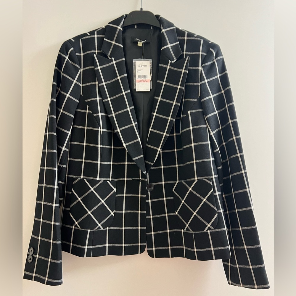 Brand New Nine West Womens Button-Down Stripped Blazer Black Size 10